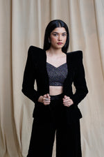 Load image into Gallery viewer, Black Velvet Pant Suit
