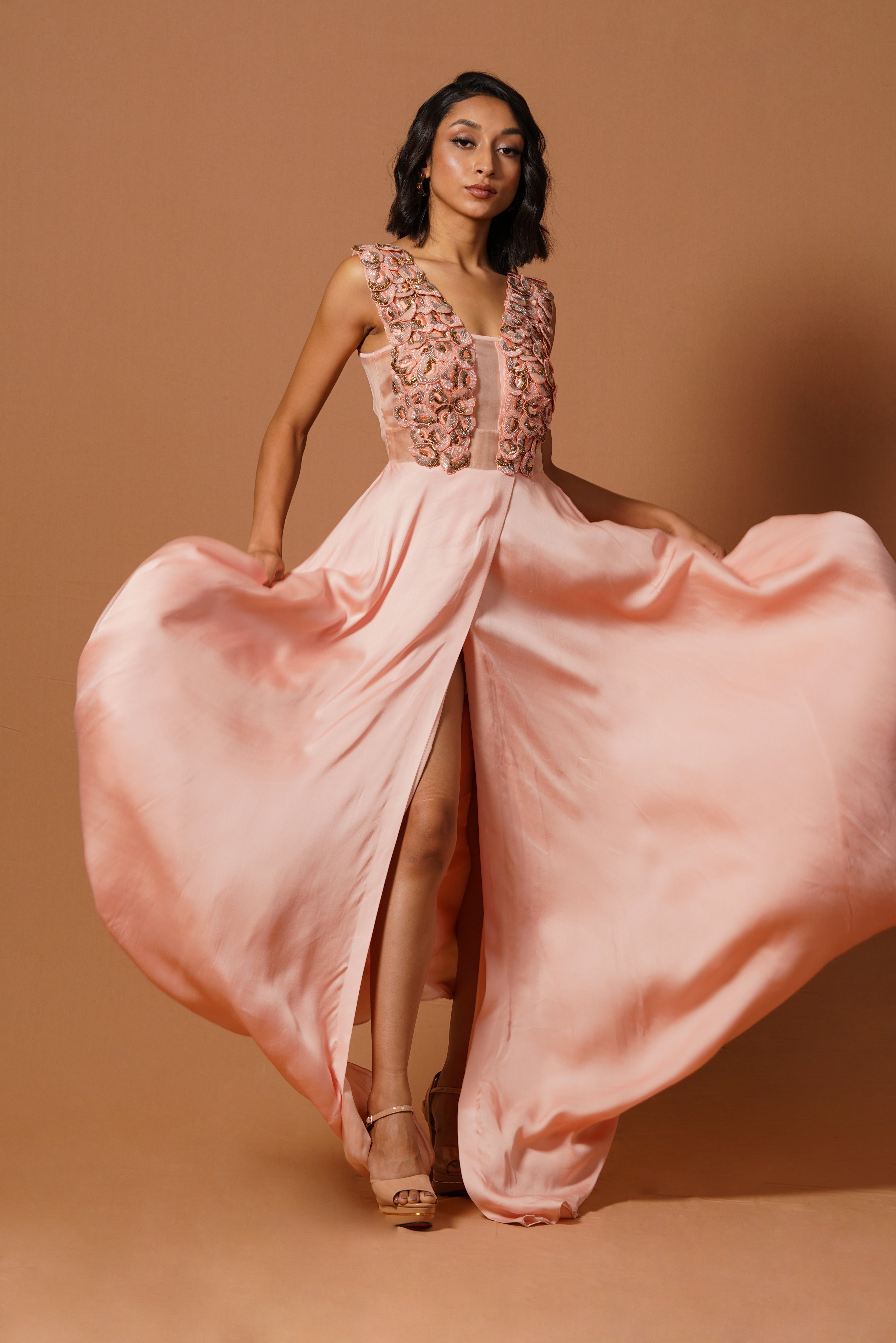 Rosette peach gown